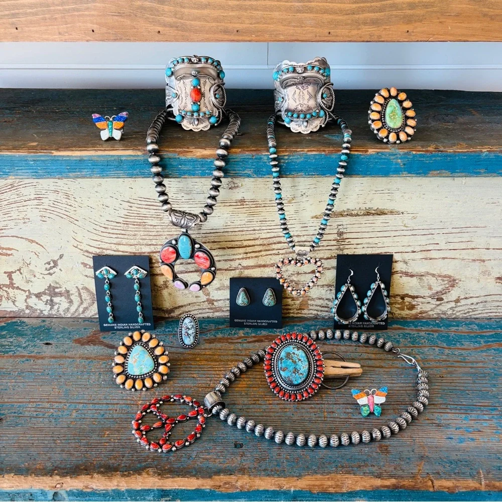 ♥️ Navajo ♥️ Dustin Francisco Sterling Silver & #8 Turquoise Stud Earrings - Picture 9 of 10